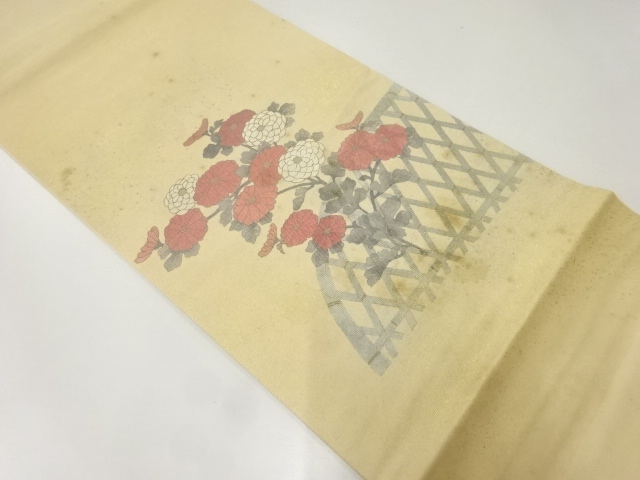 アンティーク　光悦垣に菊模様袋帯（材料）